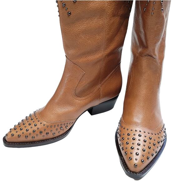 Botkier Tammy Western Cowgirl Glam Studded Leather Boot, Color Nut, Size 9 - Picture 6 of 11